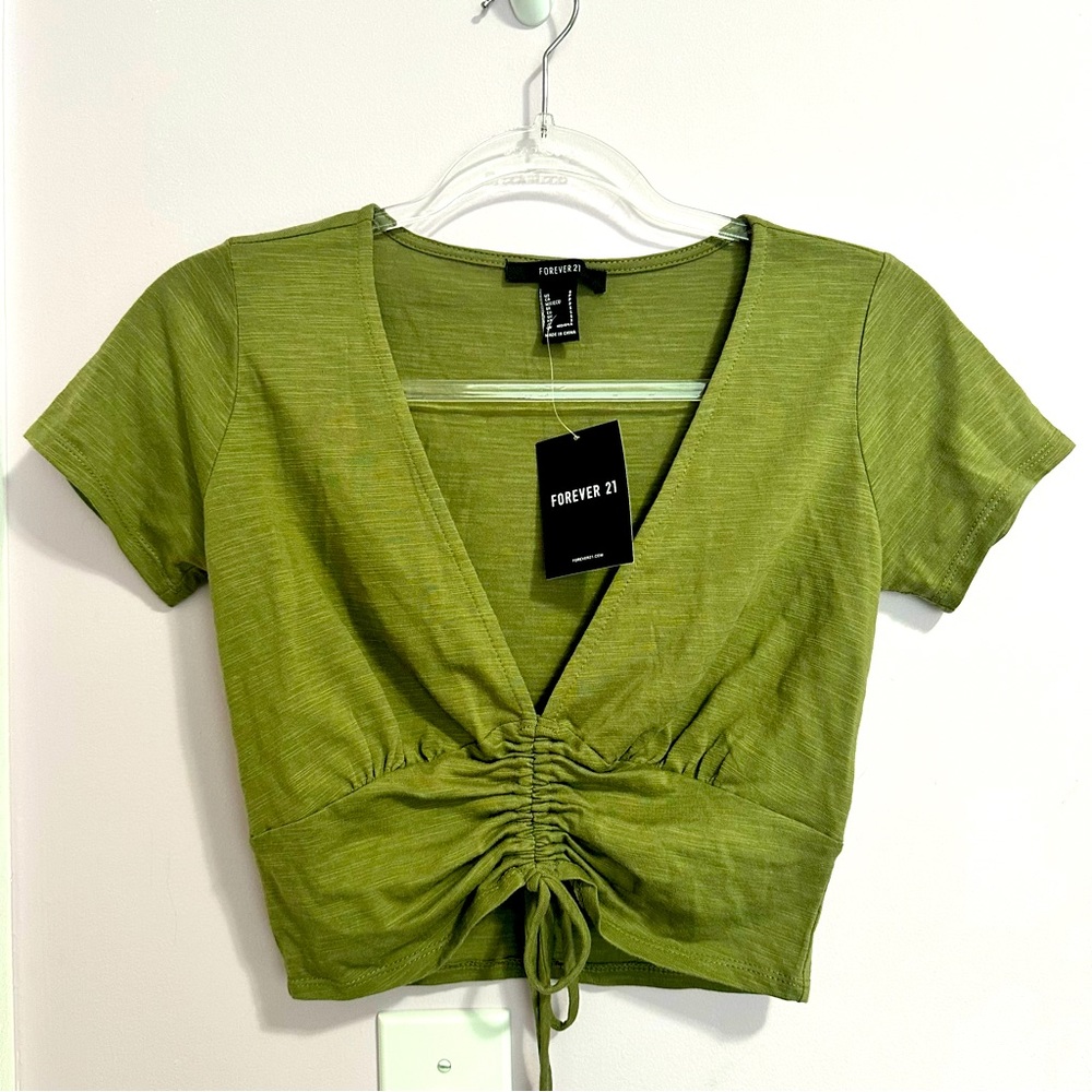 Forever 21 sage green crop V neck